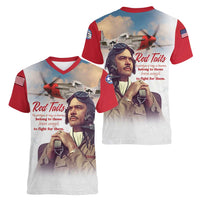 Tuskegee Airmen Red Tails Women V-Neck T-Shirt Red - Brave Enough to Fight - Wonder Print Shop
