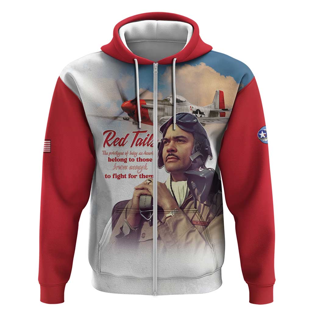 Tuskegee Airmen Red Tails Zip Hoodie Red - Brave Enough to Fight - Wonder Print Shop