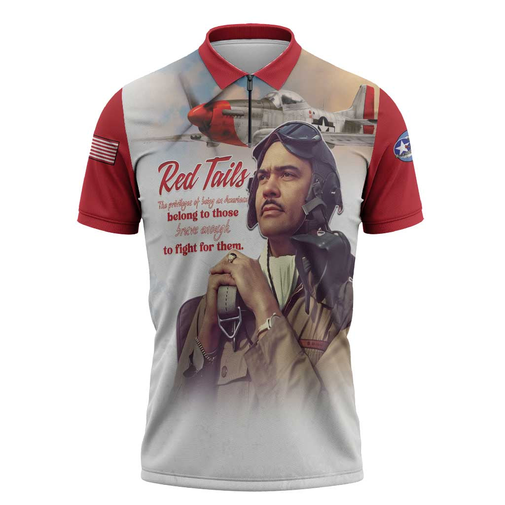 Tuskegee Airmen Red Tails Zipper Polo Shirt Red - Brave Enough to Fight - Wonder Print Shop