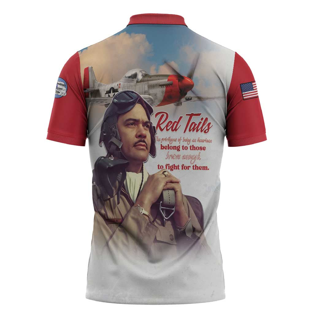 Tuskegee Airmen Red Tails Zipper Polo Shirt Red - Brave Enough to Fight - Wonder Print Shop