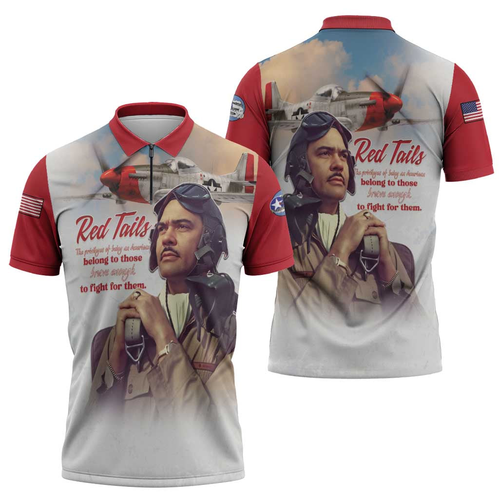 Tuskegee Airmen Red Tails Zipper Polo Shirt Red - Brave Enough to Fight - Wonder Print Shop