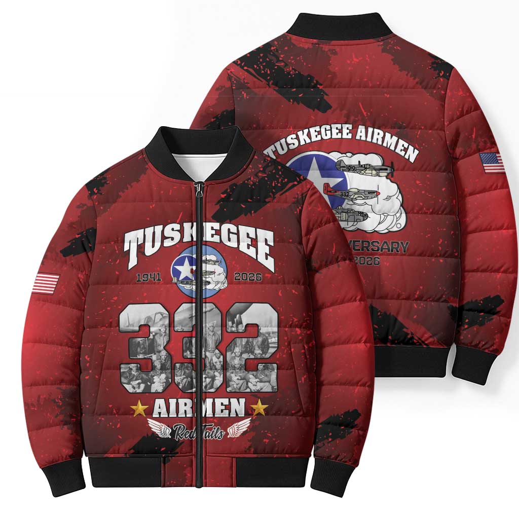 85 Years of Tuskegee Airmen Bomber Puffer Jacket 332nd Fighter Group Red Tails - Wonder Print Shop