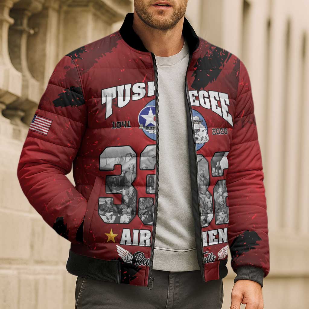 85 Years of Tuskegee Airmen Bomber Puffer Jacket 332nd Fighter Group Red Tails - Wonder Print Shop