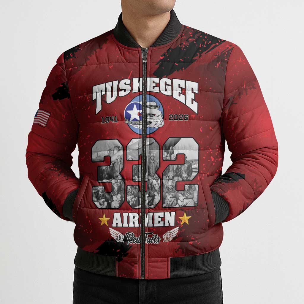 85 Years of Tuskegee Airmen Bomber Puffer Jacket 332nd Fighter Group Red Tails - Wonder Print Shop
