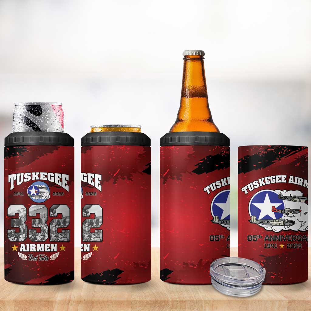 85 Years of Tuskegee Airmen 4 in 1 Can Cooler Tumbler 332nd Fighter Group Red Tails - Wonder Print Shop