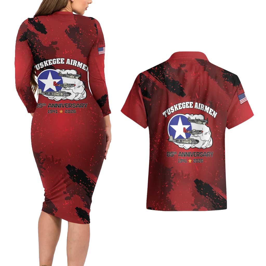 85 Years of Tuskegee Airmen Couples Matching Long Sleeve Bodycon Dress and Hawaiian Shirt 332nd Fighter Group Red Tails - Wonder Print Shop