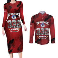 85 Years of Tuskegee Airmen Couples Matching Long Sleeve Bodycon Dress and Long Sleeve Button Shirt 332nd Fighter Group Red Tails - Wonder Print Shop