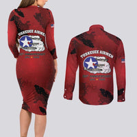 85 Years of Tuskegee Airmen Couples Matching Long Sleeve Bodycon Dress and Long Sleeve Button Shirt 332nd Fighter Group Red Tails - Wonder Print Shop
