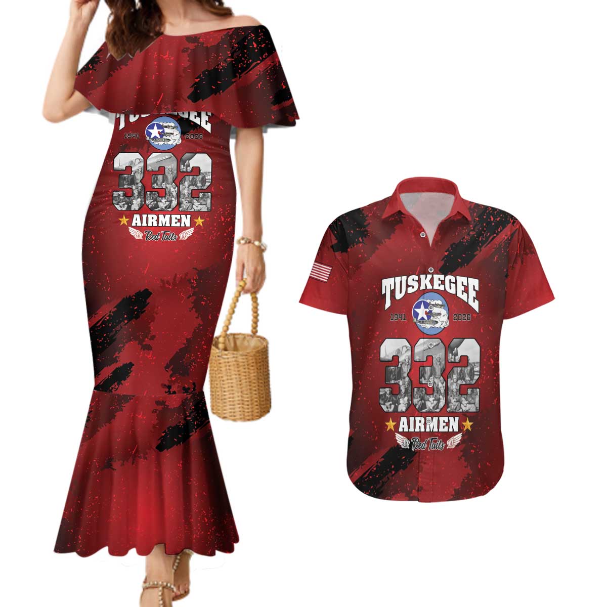 85 Years of Tuskegee Airmen Couples Matching Mermaid Dress and Hawaiian Shirt 332nd Fighter Group Red Tails - Wonder Print Shop