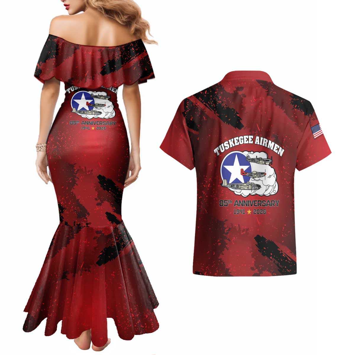 85 Years of Tuskegee Airmen Couples Matching Mermaid Dress and Hawaiian Shirt 332nd Fighter Group Red Tails - Wonder Print Shop