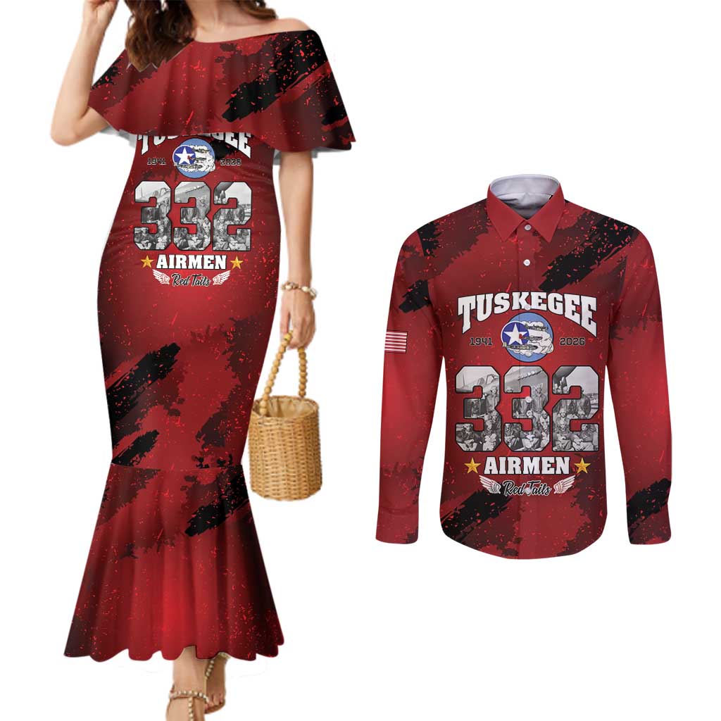 85 Years of Tuskegee Airmen Couples Matching Mermaid Dress and Long Sleeve Button Shirt 332nd Fighter Group Red Tails - Wonder Print Shop