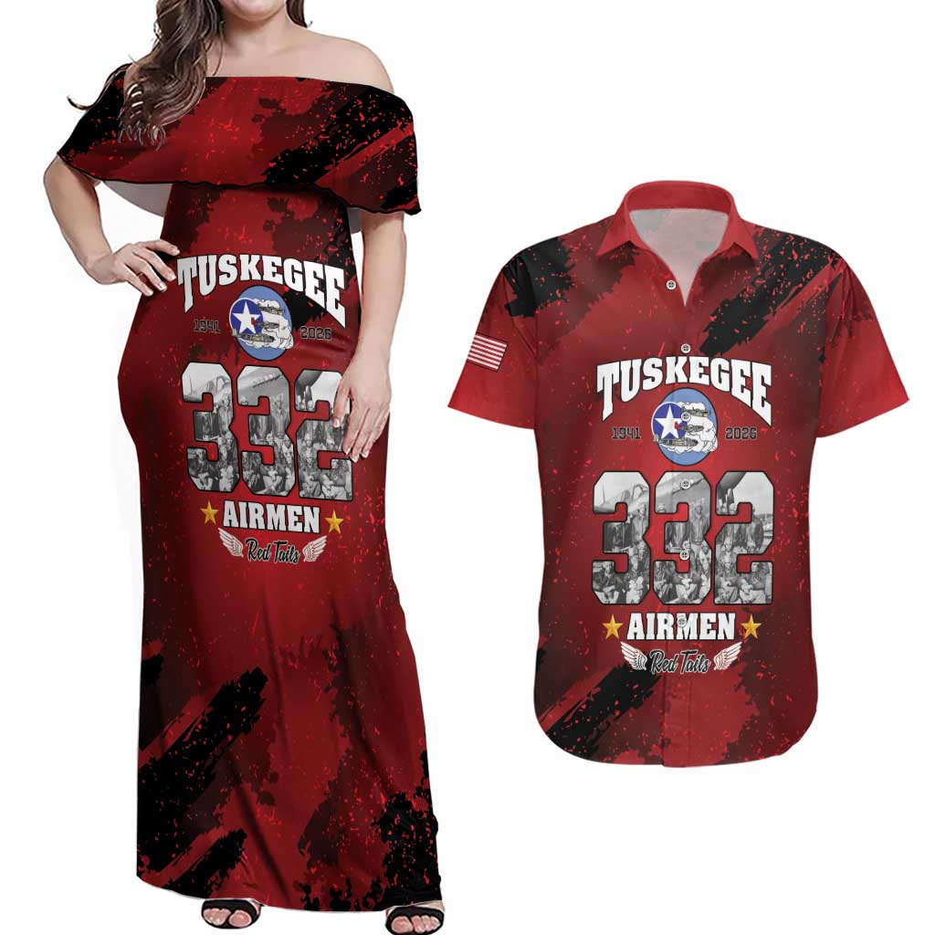 85 Years of Tuskegee Airmen Couples Matching Off Shoulder Maxi Dress and Hawaiian Shirt 332nd Fighter Group Red Tails - Wonder Print Shop