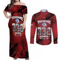 85 Years of Tuskegee Airmen Couples Matching Off Shoulder Maxi Dress and Long Sleeve Button Shirt 332nd Fighter Group Red Tails - Wonder Print Shop