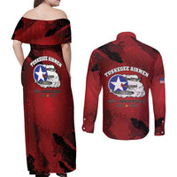 85 Years of Tuskegee Airmen Couples Matching Off Shoulder Maxi Dress and Long Sleeve Button Shirt 332nd Fighter Group Red Tails - Wonder Print Shop