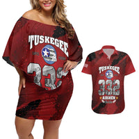 85 Years of Tuskegee Airmen Couples Matching Off Shoulder Short Dress and Hawaiian Shirt 332nd Fighter Group Red Tails - Wonder Print Shop