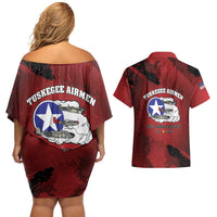 85 Years of Tuskegee Airmen Couples Matching Off Shoulder Short Dress and Hawaiian Shirt 332nd Fighter Group Red Tails - Wonder Print Shop
