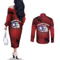 85 Years of Tuskegee Airmen Couples Matching Off The Shoulder Long Sleeve Dress and Long Sleeve Button Shirt 332nd Fighter Group Red Tails - Wonder Print Shop