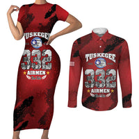 85 Years of Tuskegee Airmen Couples Matching Short Sleeve Bodycon Dress and Long Sleeve Button Shirt 332nd Fighter Group Red Tails - Wonder Print Shop