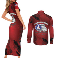 85 Years of Tuskegee Airmen Couples Matching Short Sleeve Bodycon Dress and Long Sleeve Button Shirt 332nd Fighter Group Red Tails - Wonder Print Shop