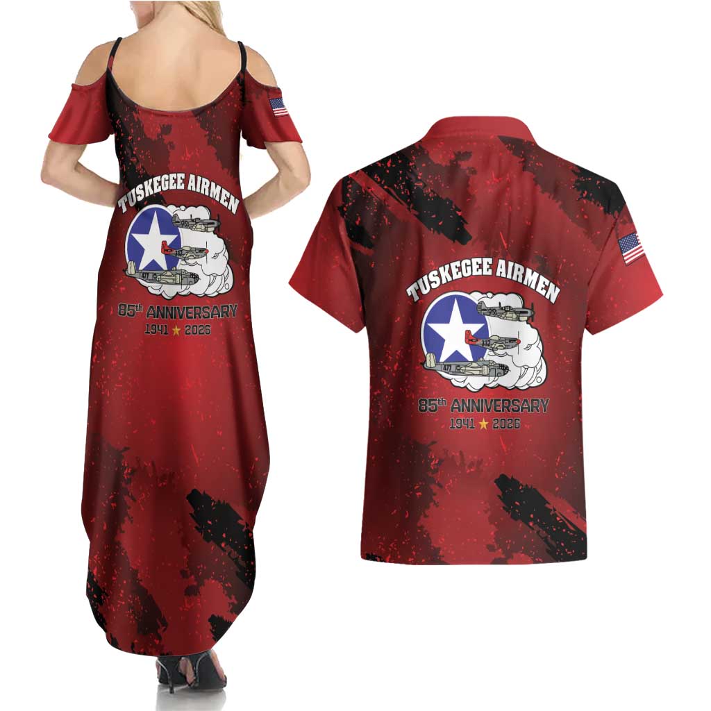 85 Years of Tuskegee Airmen Couples Matching Summer Maxi Dress and Hawaiian Shirt 332nd Fighter Group Red Tails - Wonder Print Shop