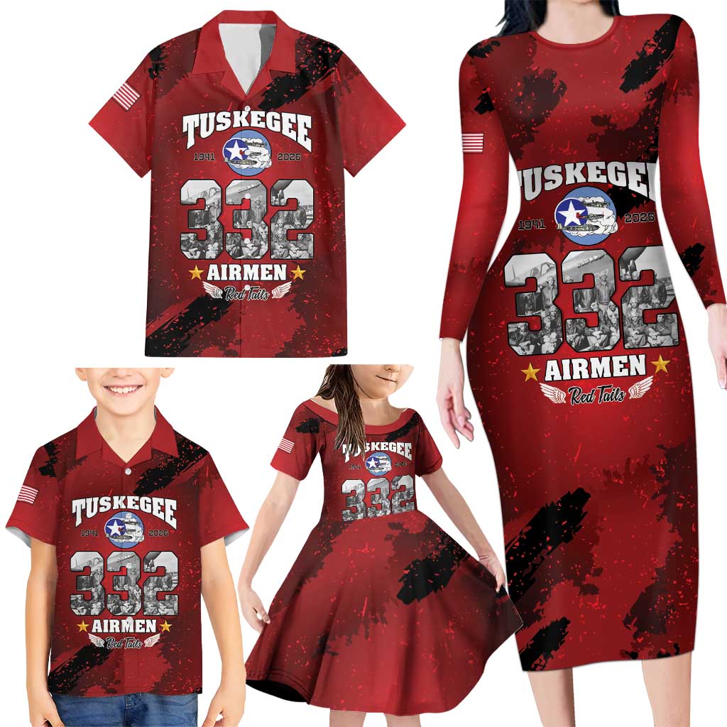 85 Years of Tuskegee Airmen Family Matching Long Sleeve Bodycon Dress and Hawaiian Shirt 332nd Fighter Group Red Tails - Wonder Print Shop