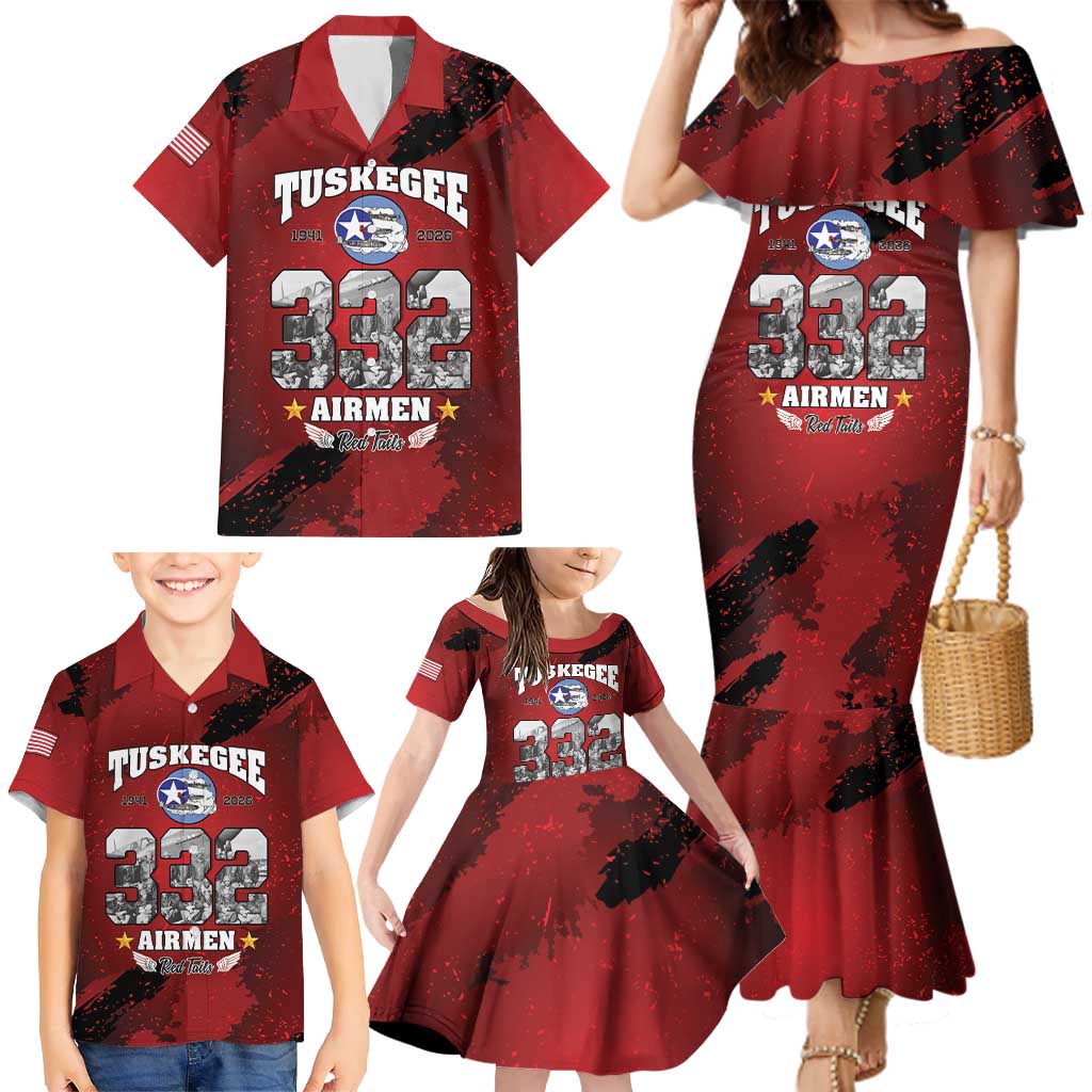 85 Years of Tuskegee Airmen Family Matching Mermaid Dress and Hawaiian Shirt 332nd Fighter Group Red Tails - Wonder Print Shop