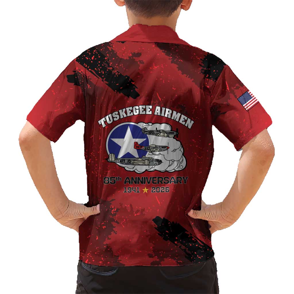 85 Years of Tuskegee Airmen Family Matching Off The Shoulder Long Sleeve Dress and Hawaiian Shirt 332nd Fighter Group Red Tails - Wonder Print Shop