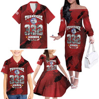 85 Years of Tuskegee Airmen Family Matching Off The Shoulder Long Sleeve Dress and Hawaiian Shirt 332nd Fighter Group Red Tails - Wonder Print Shop