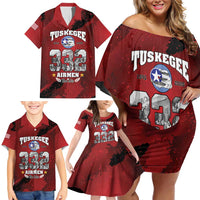 85 Years of Tuskegee Airmen Family Matching Off Shoulder Short Dress and Hawaiian Shirt 332nd Fighter Group Red Tails - Wonder Print Shop