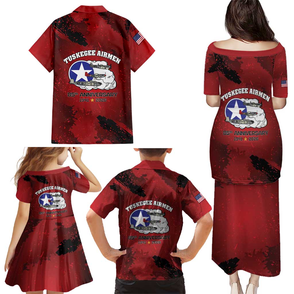 85 Years of Tuskegee Airmen Family Matching Puletasi and Hawaiian Shirt 332nd Fighter Group Red Tails - Wonder Print Shop