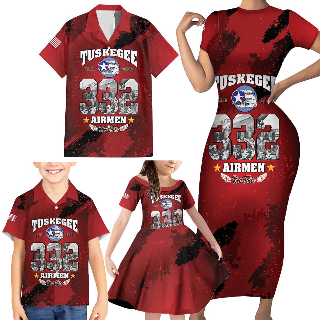 85 Years of Tuskegee Airmen Family Matching Short Sleeve Bodycon Dress and Hawaiian Shirt 332nd Fighter Group Red Tails - Wonder Print Shop