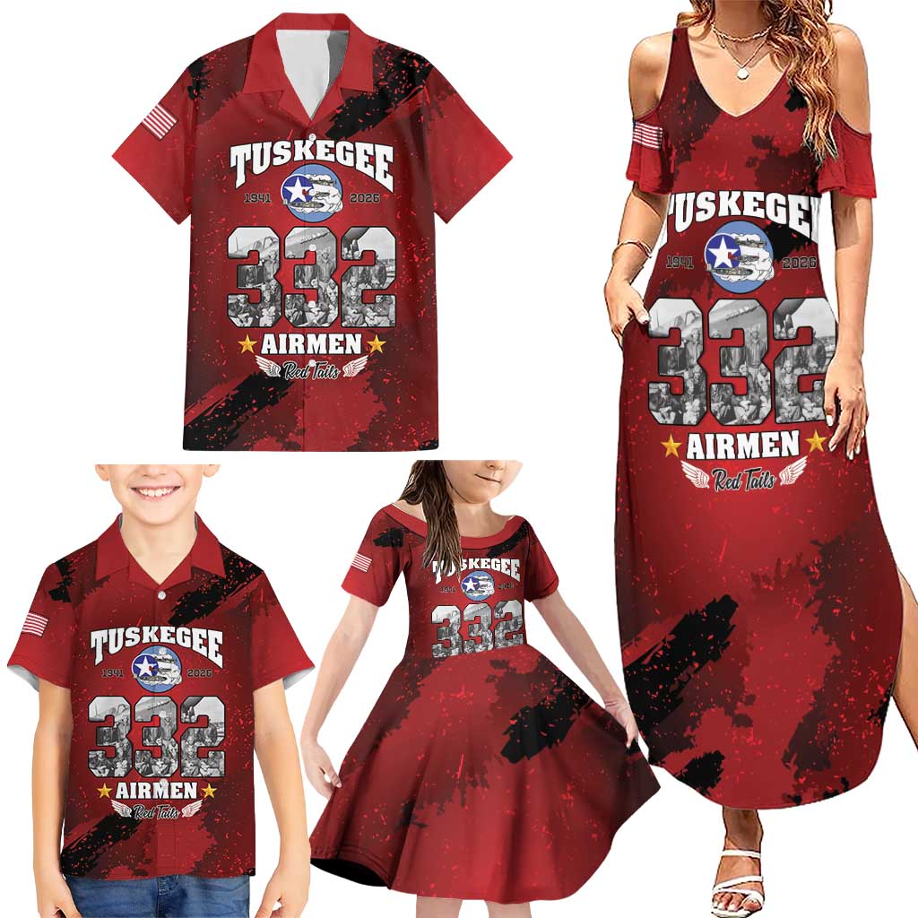 85 Years of Tuskegee Airmen Family Matching Summer Maxi Dress and Hawaiian Shirt 332nd Fighter Group Red Tails - Wonder Print Shop
