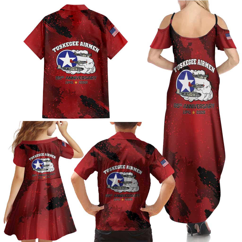 85 Years of Tuskegee Airmen Family Matching Summer Maxi Dress and Hawaiian Shirt 332nd Fighter Group Red Tails - Wonder Print Shop