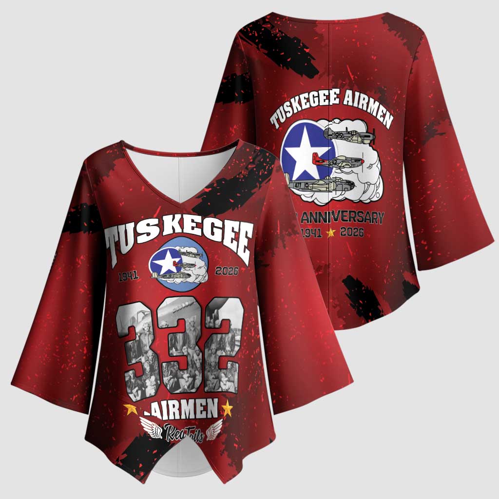 85 Years of Tuskegee Airmen Kimono Sleeve Blouse 332nd Fighter Group Red Tails - Wonder Print Shop