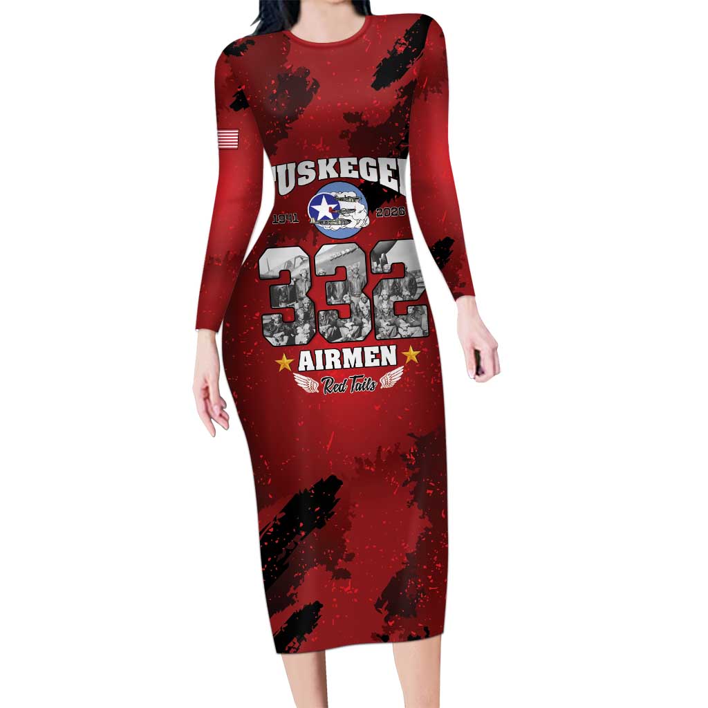85 Years of Tuskegee Airmen Long Sleeve Bodycon Dress 332nd Fighter Group Red Tails - Wonder Print Shop