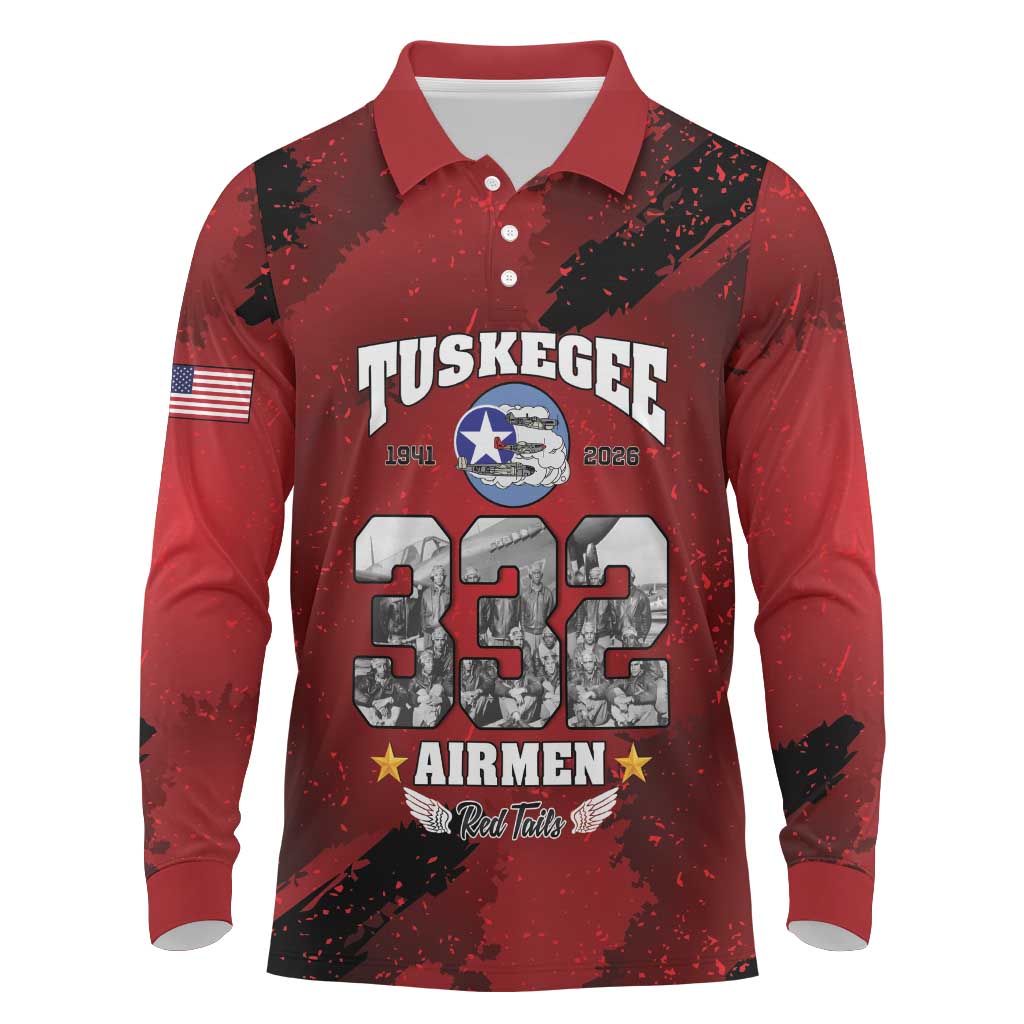 85 Years of Tuskegee Airmen Long Sleeve Polo Shirt 332nd Fighter Group Red Tails - Wonder Print Shop