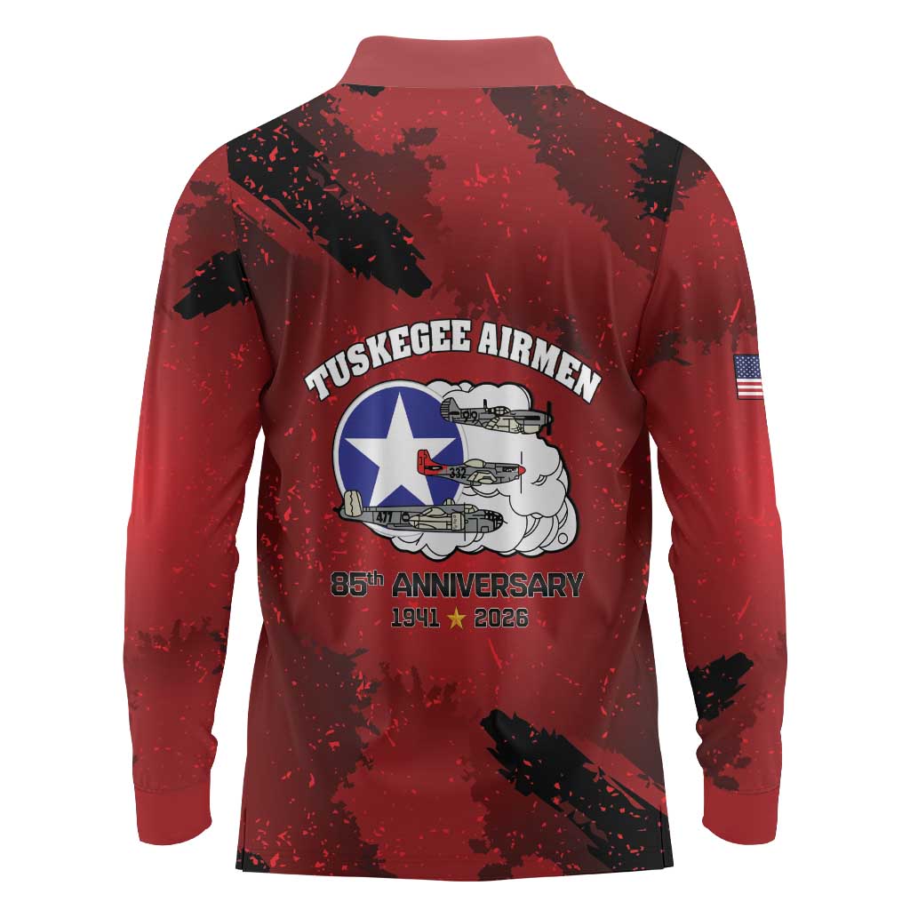 85 Years of Tuskegee Airmen Long Sleeve Polo Shirt 332nd Fighter Group Red Tails - Wonder Print Shop