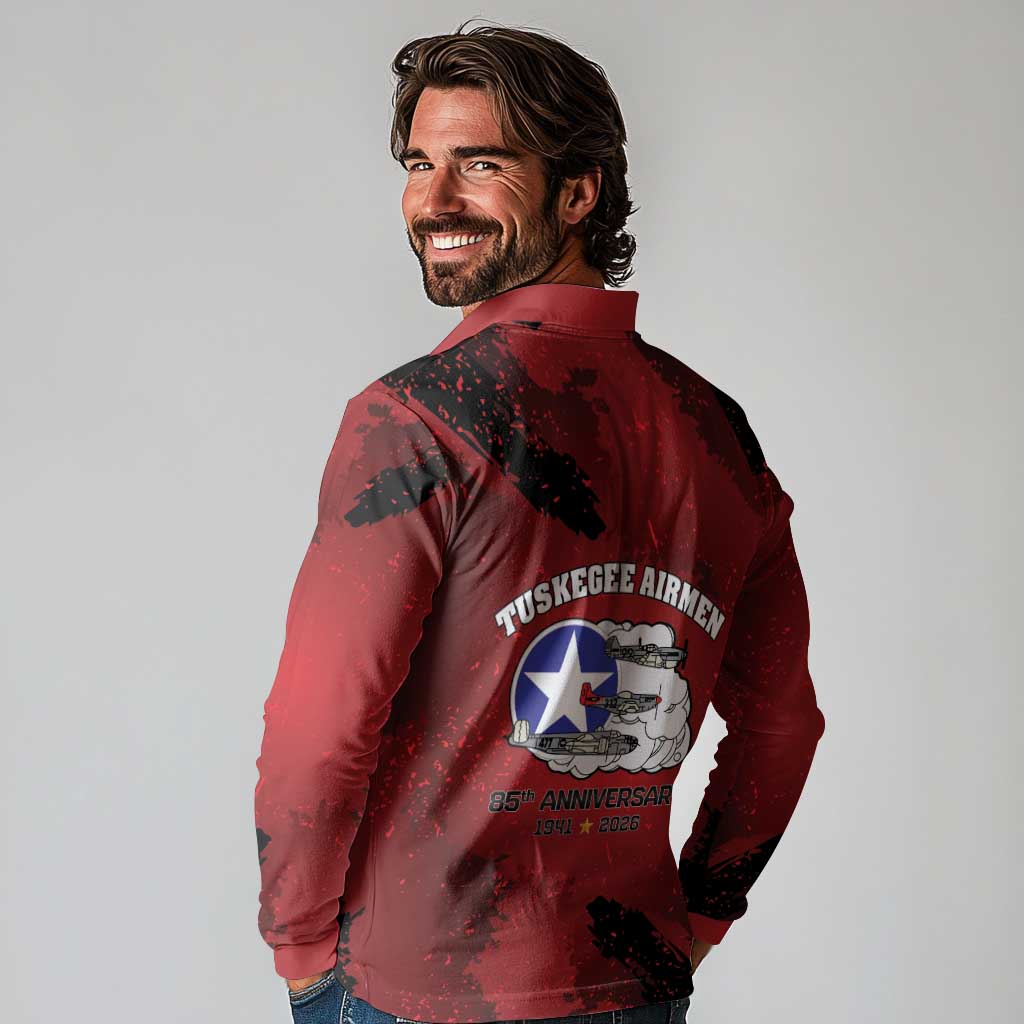 85 Years of Tuskegee Airmen Long Sleeve Polo Shirt 332nd Fighter Group Red Tails - Wonder Print Shop