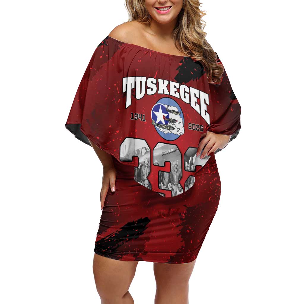 85 Years of Tuskegee Airmen Off Shoulder Short Dress 332nd Fighter Group Red Tails - Wonder Print Shop
