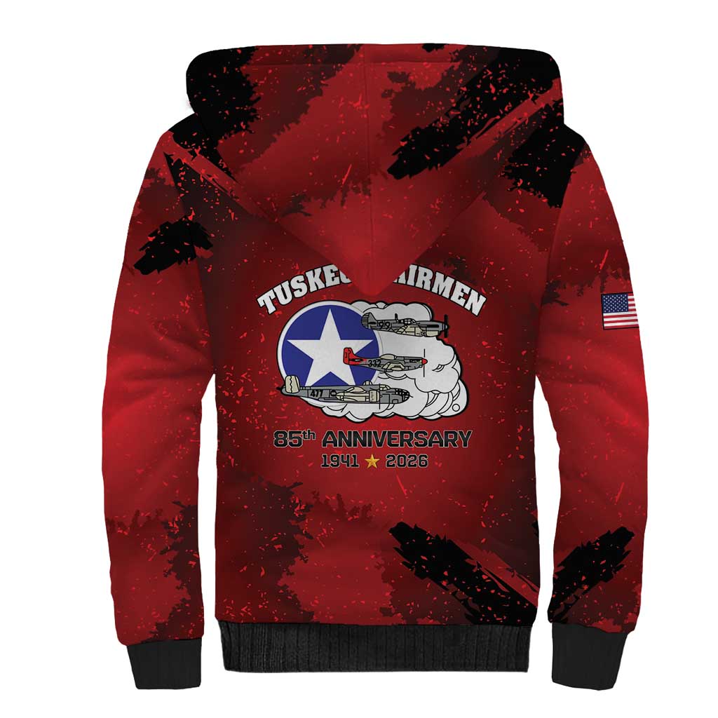 85 Years of Tuskegee Airmen Sherpa Hoodie 332nd Fighter Group Red Tails - Wonder Print Shop
