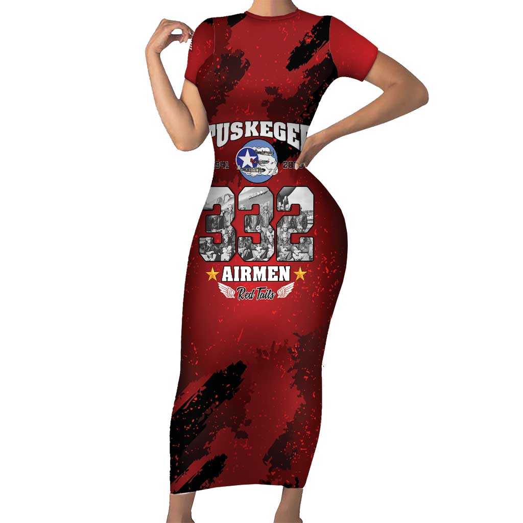 85 Years of Tuskegee Airmen Short Sleeve Bodycon Dress 332nd Fighter Group Red Tails - Wonder Print Shop