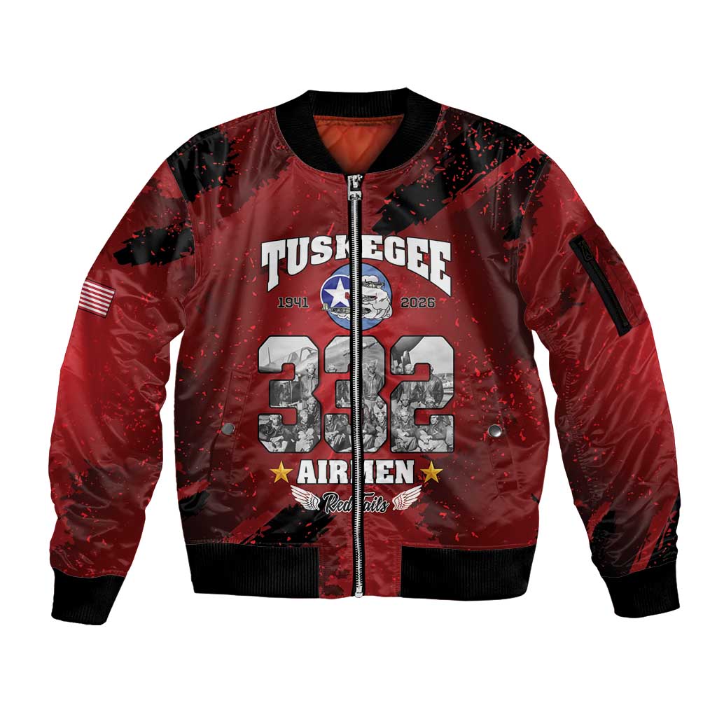 85 Years of Tuskegee Airmen Sleeve Zip Bomber Jacket 332nd Fighter Group Red Tails - Wonder Print Shop
