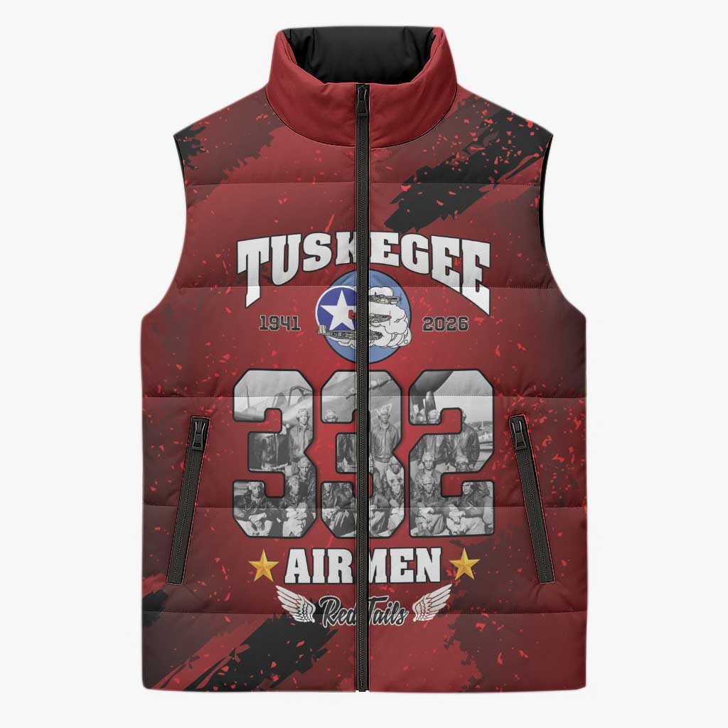 85 Years of Tuskegee Airmen Sleeveless Puffer Jacket 332nd Fighter Group Red Tails - Wonder Print Shop