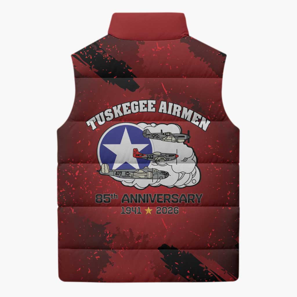 85 Years of Tuskegee Airmen Sleeveless Puffer Jacket 332nd Fighter Group Red Tails - Wonder Print Shop