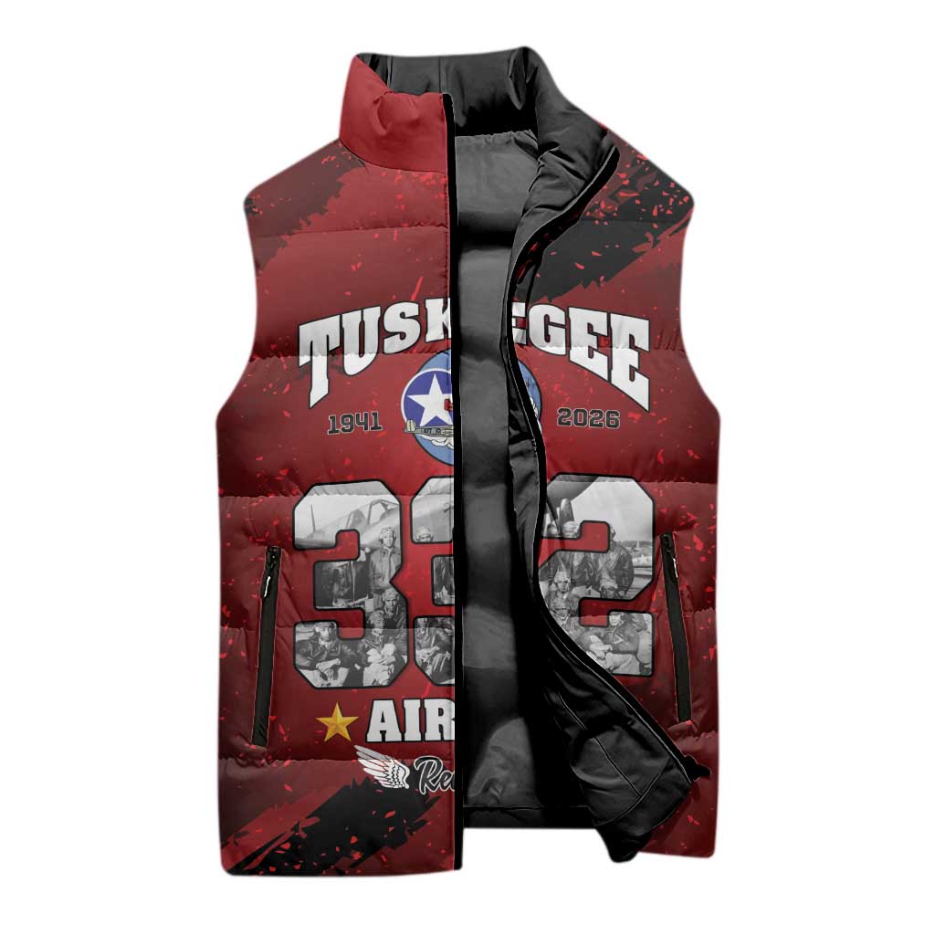 85 Years of Tuskegee Airmen Sleeveless Puffer Jacket 332nd Fighter Group Red Tails - Wonder Print Shop