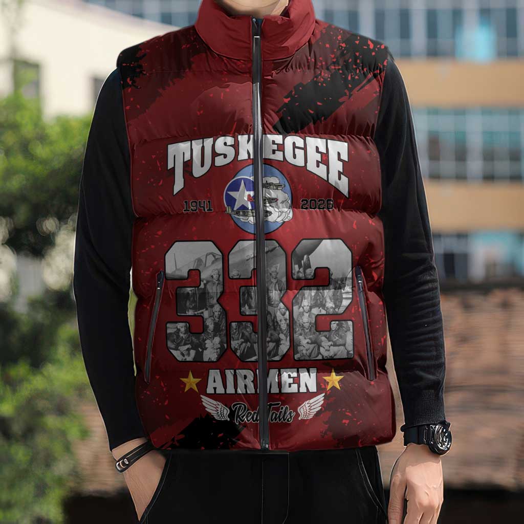 85 Years of Tuskegee Airmen Sleeveless Puffer Jacket 332nd Fighter Group Red Tails - Wonder Print Shop