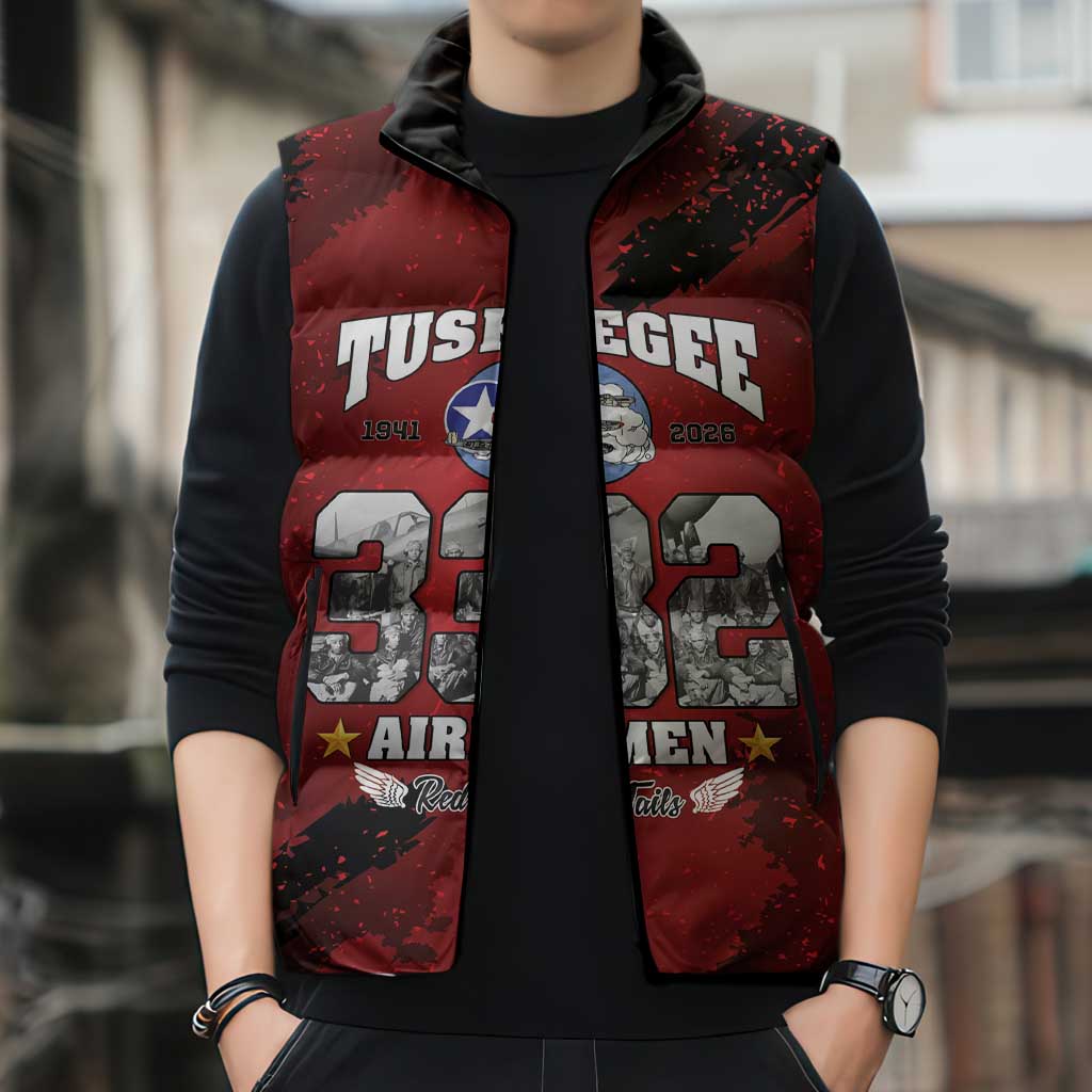 85 Years of Tuskegee Airmen Sleeveless Puffer Jacket 332nd Fighter Group Red Tails - Wonder Print Shop