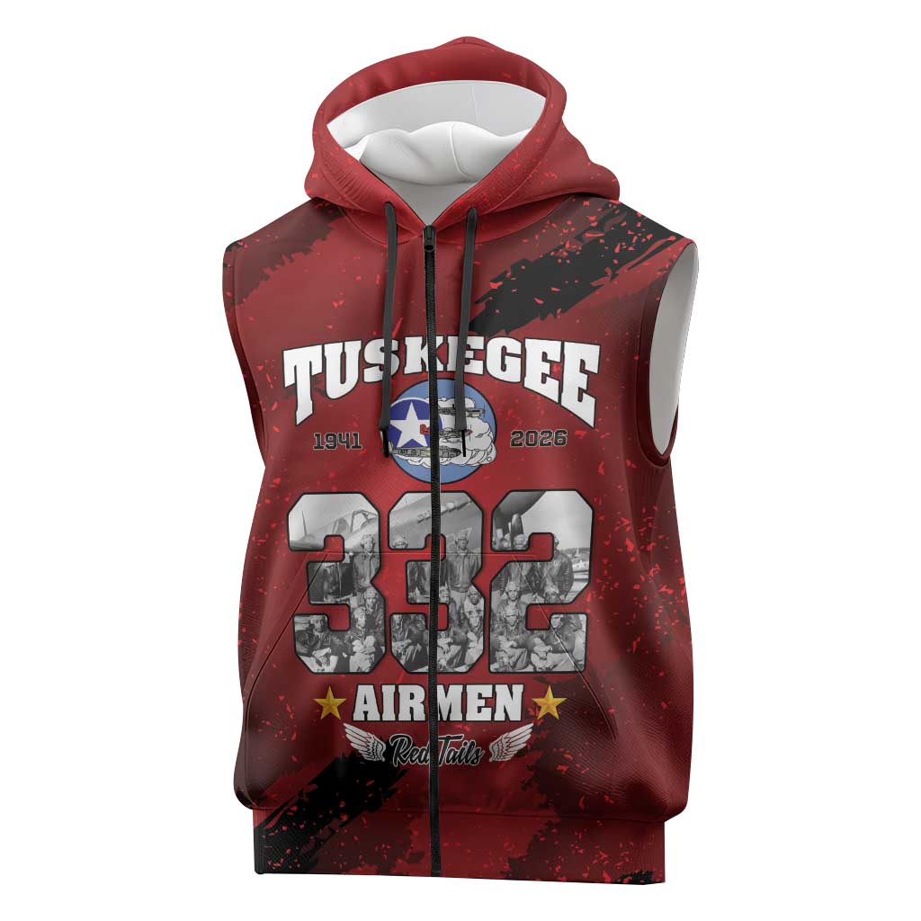 85 Years of Tuskegee Airmen Sleeveless Zip Hoodie 332nd Fighter Group Red Tails - Wonder Print Shop