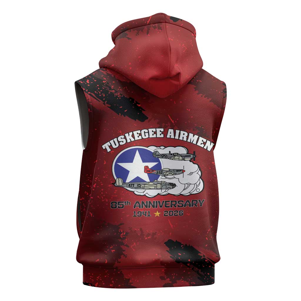 85 Years of Tuskegee Airmen Sleeveless Zip Hoodie 332nd Fighter Group Red Tails - Wonder Print Shop