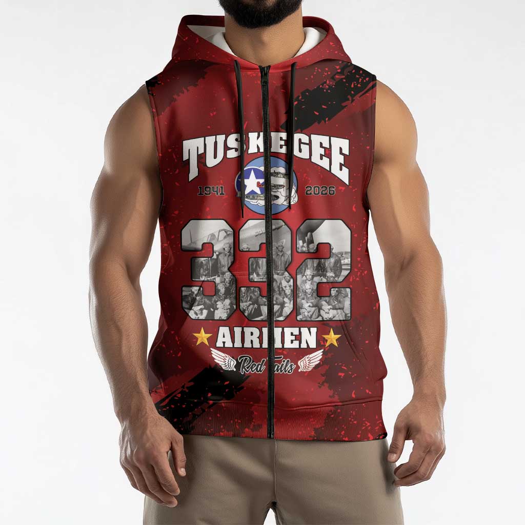 85 Years of Tuskegee Airmen Sleeveless Zip Hoodie 332nd Fighter Group Red Tails - Wonder Print Shop